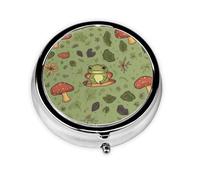 Portable 3-Compartment Pill Box - Round Daily Medicine Organizer for Pocket or Purse, Frogs and Mushrooms Ideal for Morning, Noon & Evening Doses