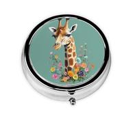 Portable 3-Compartment Pill Box - Round Daily Medicine Organizer for Pocket or Purse, Giraffe with Flowers Ideal for Morning, Noon & Evening Doses