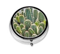 Portable 3-Compartment Pill Box - Round Daily Medicine Organizer for Pocket or Purse, Green Cactus Ideal for Morning, Noon & Evening Doses