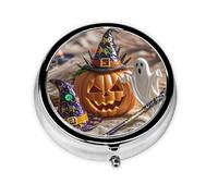 Portable 3-Compartment Pill Box - Round Daily Medicine Organizer for Pocket or Purse, Halloween Witch hat Ideal for Morning, Noon & Evening Doses
