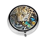 Portable 3-Compartment Pill Box - Round Daily Medicine Organizer for Pocket or Purse, Leopard and Butterfly Ideal for Morning, Noon & Evening Doses