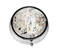 Portable 3-Compartment Pill Box - Round Daily Medicine Organizer for Pocket or Purse, Music Notes Print Ideal for Morning, Noon & Evening Doses