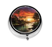 Portable 3-Compartment Pill Box - Round Daily Medicine Organizer for Pocket or Purse, Mysterious Tropical Style Ideal for Morning, Noon & Evening Doses