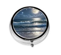 Portable 3-Compartment Pill Box - Round Daily Medicine Organizer for Pocket or Purse, Night Ocean Ideal for Morning, Noon & Evening Doses