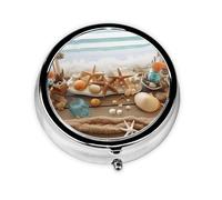 Portable 3-Compartment Pill Box - Round Daily Medicine Organizer for Pocket or Purse, Ocean Beach Theme Ideal for Morning, Noon & Evening Doses