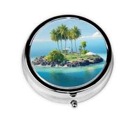 Portable 3-Compartment Pill Box - Round Daily Medicine Organizer for Pocket or Purse, Ocean Island Ideal for Morning, Noon & Evening Doses