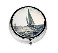 Portable 3-Compartment Pill Box - Round Daily Medicine Organizer for Pocket or Purse, Ocean Sailing Ideal for Morning, Noon & Evening Doses