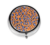 Portable 3-Compartment Pill Box - Round Daily Medicine Organizer for Pocket or Purse, Orange and Blue Leopard Print Ideal for Morning, Noon & Evening Doses