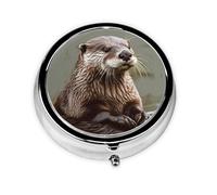Portable 3-Compartment Pill Box - Round Daily Medicine Organizer for Pocket or Purse, Otter Animal Ideal for Morning, Noon & Evening Doses