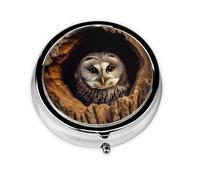 Portable 3-Compartment Pill Box - Round Daily Medicine Organizer for Pocket or Purse, Owl Tree Hole Ideal for Morning, Noon & Evening Doses