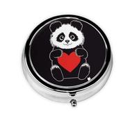 Portable 3-Compartment Pill Box - Round Daily Medicine Organizer for Pocket or Purse, Panda Holding Heart Ideal for Morning, Noon & Evening Doses