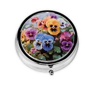 Portable 3-Compartment Pill Box - Round Daily Medicine Organizer for Pocket or Purse, Pansy Flowers Ideal for Morning, Noon & Evening Doses