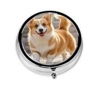 Portable 3-Compartment Pill Box - Round Daily Medicine Organizer for Pocket or Purse, Playful Corgi Ideal for Morning, Noon & Evening Doses