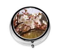Portable 3-Compartment Pill Box - Round Daily Medicine Organizer for Pocket or Purse, Plum Tree Blossom Ideal for Morning, Noon & Evening Doses