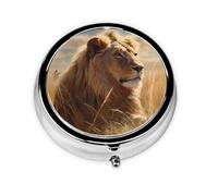 Portable 3-Compartment Pill Box - Round Daily Medicine Organizer for Pocket or Purse, Prairie Lion Ideal for Morning, Noon & Evening Doses