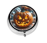 Portable 3-Compartment Pill Box - Round Daily Medicine Organizer for Pocket or Purse, Pumpkin Lantern Ideal for Morning, Noon & Evening Doses