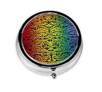 Portable 3-Compartment Pill Box - Round Daily Medicine Organizer for Pocket or Purse, Rainbow Pattern Background Ideal for Morning, Noon & Evening Doses