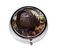 Portable 3-Compartment Pill Box - Round Daily Medicine Organizer for Pocket or Purse, Red Wine Barrel Ideal for Morning, Noon & Evening Doses