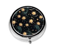Portable 3-Compartment Pill Box - Round Daily Medicine Organizer for Pocket or Purse, Repeating Sun Pattern Ideal for Morning, Noon & Evening Doses
