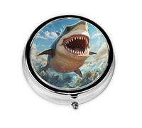 Portable 3-Compartment Pill Box - Round Daily Medicine Organizer for Pocket or Purse, Shark with Open Mouth Ideal for Morning, Noon & Evening Doses