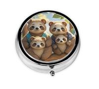 Portable 3-Compartment Pill Box - Round Daily Medicine Organizer for Pocket or Purse, Sloth Family Ideal for Morning, Noon & Evening Doses
