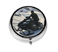 Portable 3-Compartment Pill Box - Round Daily Medicine Organizer for Pocket or Purse, Snowmobile Ideal for Morning, Noon & Evening Doses