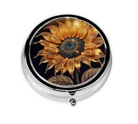 Portable 3-Compartment Pill Box - Round Daily Medicine Organizer for Pocket or Purse, Sparkling Sunflower Ideal for Morning, Noon & Evening Doses