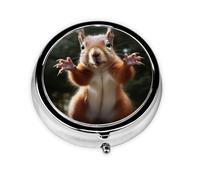 Portable 3-Compartment Pill Box - Round Daily Medicine Organizer for Pocket or Purse, Squirrel Funny Animal Ideal for Morning, Noon & Evening Doses