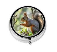 Portable 3-Compartment Pill Box - Round Daily Medicine Organizer for Pocket or Purse, Squirrel in the Woods Ideal for Morning, Noon & Evening Doses