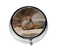 Portable 3-Compartment Pill Box - Round Daily Medicine Organizer for Pocket or Purse, Squirrel Just Laying Ideal for Morning, Noon & Evening Doses