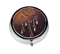 Portable 3-Compartment Pill Box - Round Daily Medicine Organizer for Pocket or Purse, Star Dream Catcher Ideal for Morning, Noon & Evening Doses