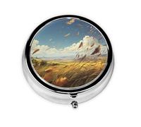 Portable 3-Compartment Pill Box - Round Daily Medicine Organizer for Pocket or Purse, The Wind Blows Feathers Ideal for Morning, Noon & Evening Doses