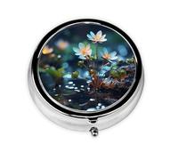 Portable 3-Compartment Pill Box - Round Daily Medicine Organizer for Pocket or Purse, There are Different Little Flowers Ideal for Morning, Noon & Evening Doses