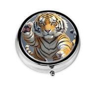 Portable 3-Compartment Pill Box - Round Daily Medicine Organizer for Pocket or Purse, Tiger Head with Raised Paws Ideal for Morning, Noon & Evening Doses