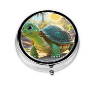 Portable 3-Compartment Pill Box - Round Daily Medicine Organizer for Pocket or Purse, Turtle Ideal for Morning, Noon & Evening Doses