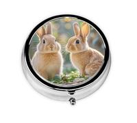 Portable 3-Compartment Pill Box - Round Daily Medicine Organizer for Pocket or Purse, Two Little Cute Rabbits Ideal for Morning, Noon & Evening Doses