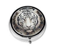 Portable 3-Compartment Pill Box - Round Daily Medicine Organizer for Pocket or Purse, White Tiger Head Pattern Ideal for Morning, Noon & Evening Doses
