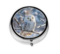Portable 3-Compartment Pill Box - Round Daily Medicine Organizer for Pocket or Purse, Winter White Owl Ideal for Morning, Noon & Evening Doses