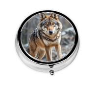 Portable 3-Compartment Pill Box - Round Daily Medicine Organizer for Pocket or Purse, Wolf Ideal for Morning, Noon & Evening Doses