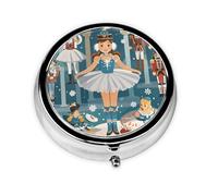 Portable 3-Compartment Pill Box - Round Daily Medicine Organizer for Pocket or Purse, Women's Nutcracker Ballet Xmas Dance Ideal for Morning, Noon & Evening Doses
