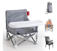 Portable 3-in-1 Baby Booster Seat - Cozy Floor Seat, Feeding Seat with Tray, Toddler Booster - Compact, Foldable, Safe with Child Safety Belt Carry Bag - Perfect for Travel & Family Time (Grey)
