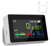 Portable 3-in-1 Carbon Monoxide Detector,Carbon Monoxide Alarm Rechargeable with Temperature & Humidity, Alarm Function &Voice Alerts with Clear LCD Display CO Detector for Home,Travel, RV