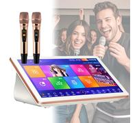 Portable 3-in-1 Karaoke Machine with 18.5" Touchscreen, 2 Wireless Mics with Reverb, Cloud Song Updates & Lyrics Display, Desktop Karaoke System for Home Party, Bar & Entertainment white 500G