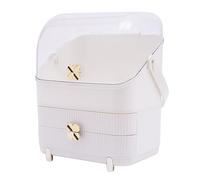 Portable 3-Tier Cosmetic Organiser with Drawers, Transparent Flip-Top for Easy Access & Dust Protection, Gold Four-Leaf Clover Handles, Space-Saving 11" x 7" Base, for Bedroom/Bathroom/Travel