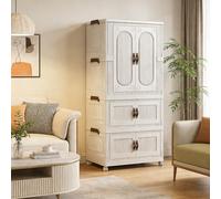 Portable 3-Tier Folding Wardrobe Cabinet - Plastic Clothes Organizer with Magnetic Doors & Lockable Wheels for Bedroom & Living Room Storage Solutions