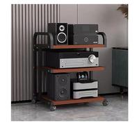 Portable 3-Tier Stand Up Stereo System for Home Living Room Bedroom Classroom Restaurant - Black Frame & Teak Wood Media Center for Audio/Video Entertainment.