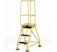 3 Tread Mobile Warehouse Steps & Guardrail YELLOW 1.7m Portable Safety Stairs