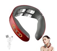 Portable 3D Heated Neck Massager, 4-Head Electric Heated Cervical Spine Massager, 6 Modes & 9 Intensity Levels, U Shaped Neck Massager for Neck Pain Relief, Gifts for Women Men Home Car Office (red)