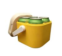 Portable 4-Can Beverage Cooler, 3D Printed Retro Drink Tote with Built-in Handle, Lightweight Insulated Holder for Camping, Pool Party (Yellow)