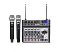 Portable 4-channel DJ Mixer, Professional Audio Mixer with 2 Wireless Microphone, can USB Bluetooth MP3 Reverberation Effect for Party Studio